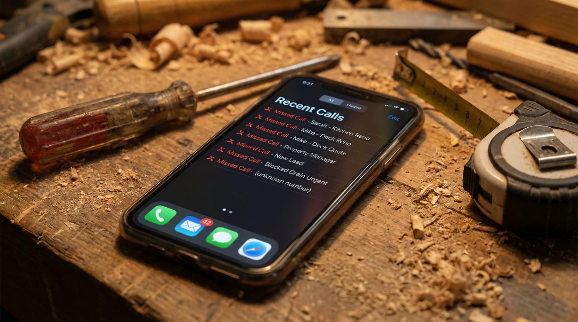 Phone showing multiple missed calls from potential customers during business hours
