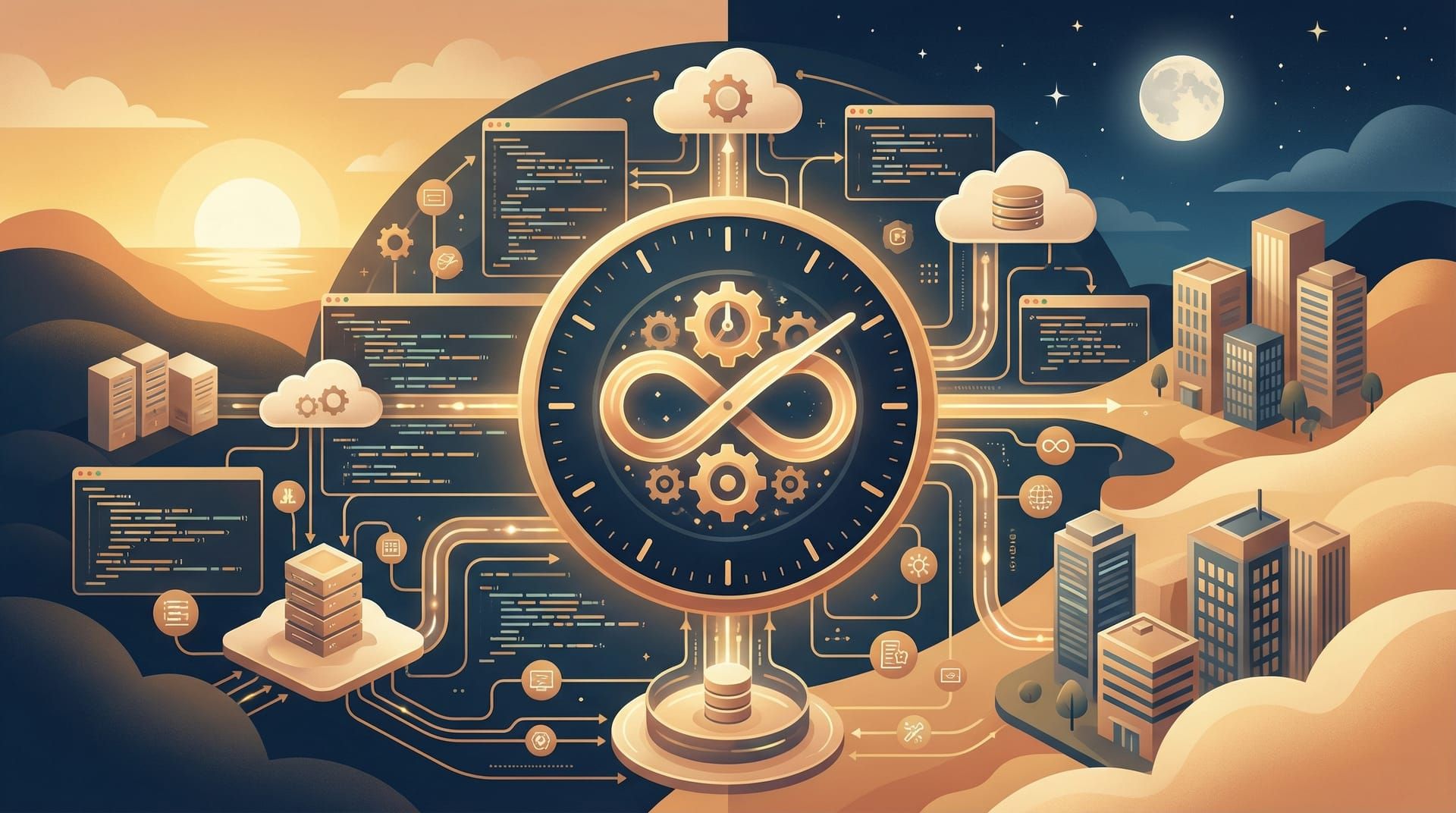 Conceptual illustration of 24/7 automated claim processing working continuously